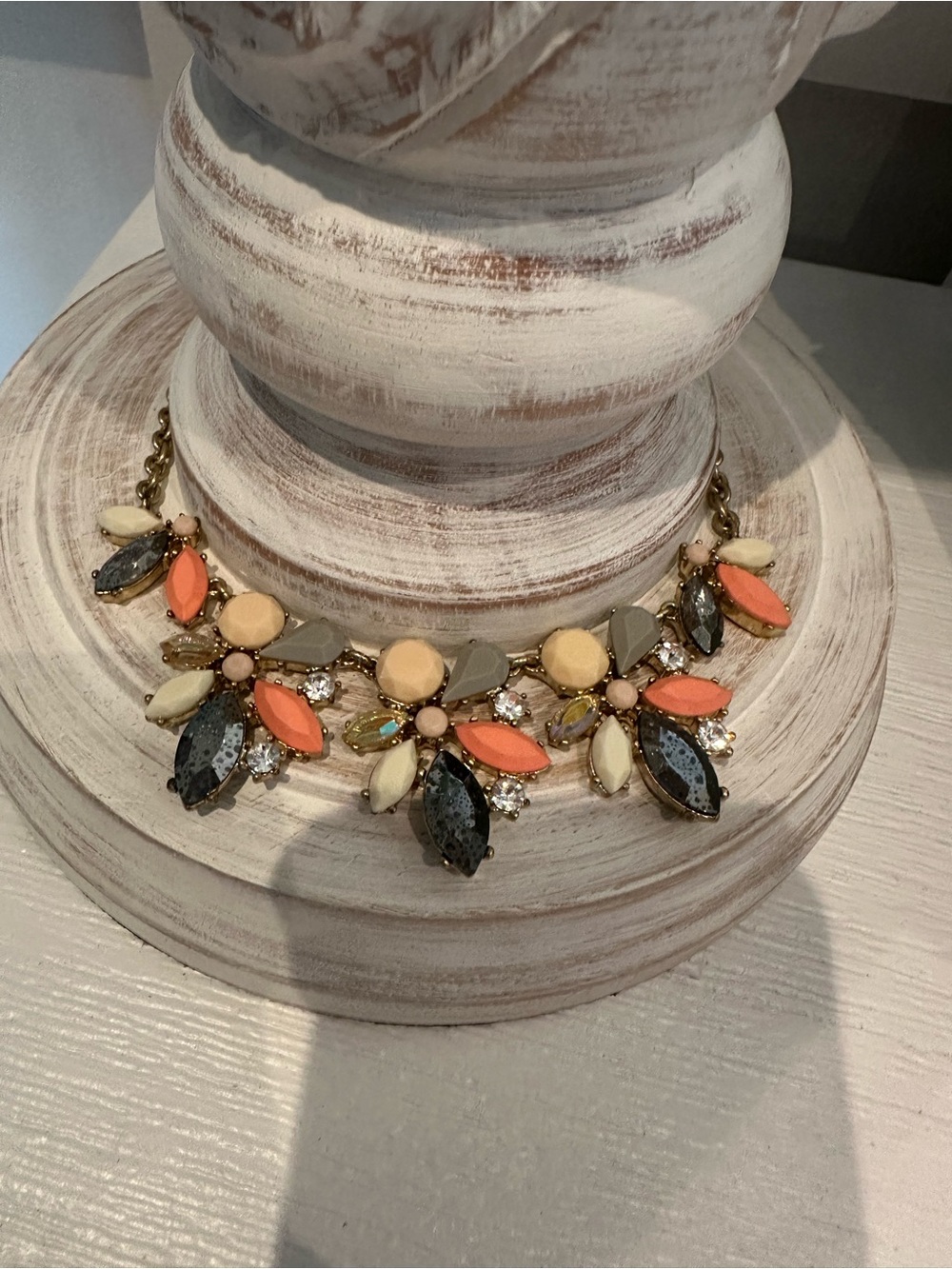 Statement Floral Bib Necklace in Coral, Cream & Gray - J Crew